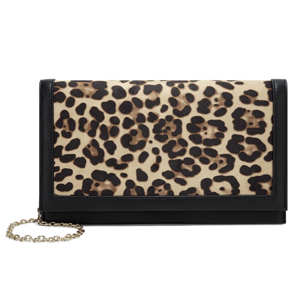 Small Black Clutch with Animal Print NWT
